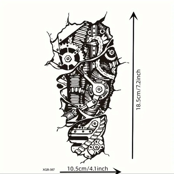 Tattoo, Steampunk Gear Design Temporary Tattoo, NEW, Halloween, Robot Style - Picture 3 of 8